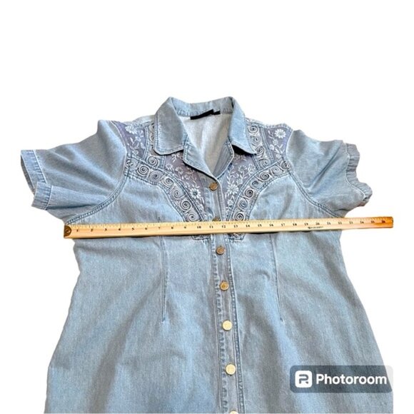 Plus Size Denim Dress Coastal Cowgirl Country Embroidered Blue Jean Button Sz 3X - Picture 9 of 15